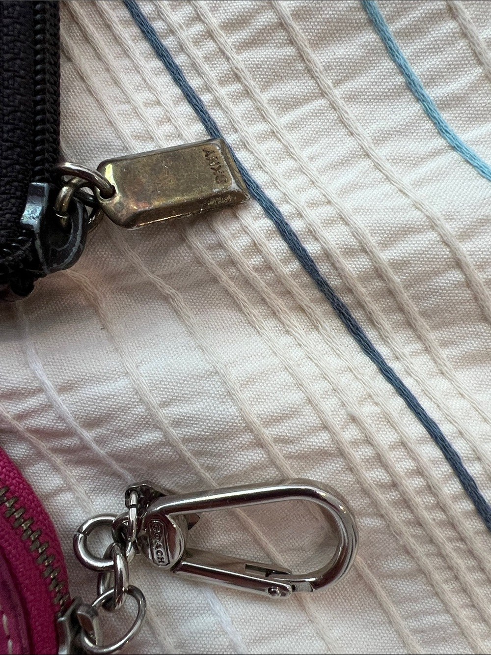 Coach Pink and Red Round Coin Keychain with Metal Clip and DKNY small pouch - Picture 3 of 7